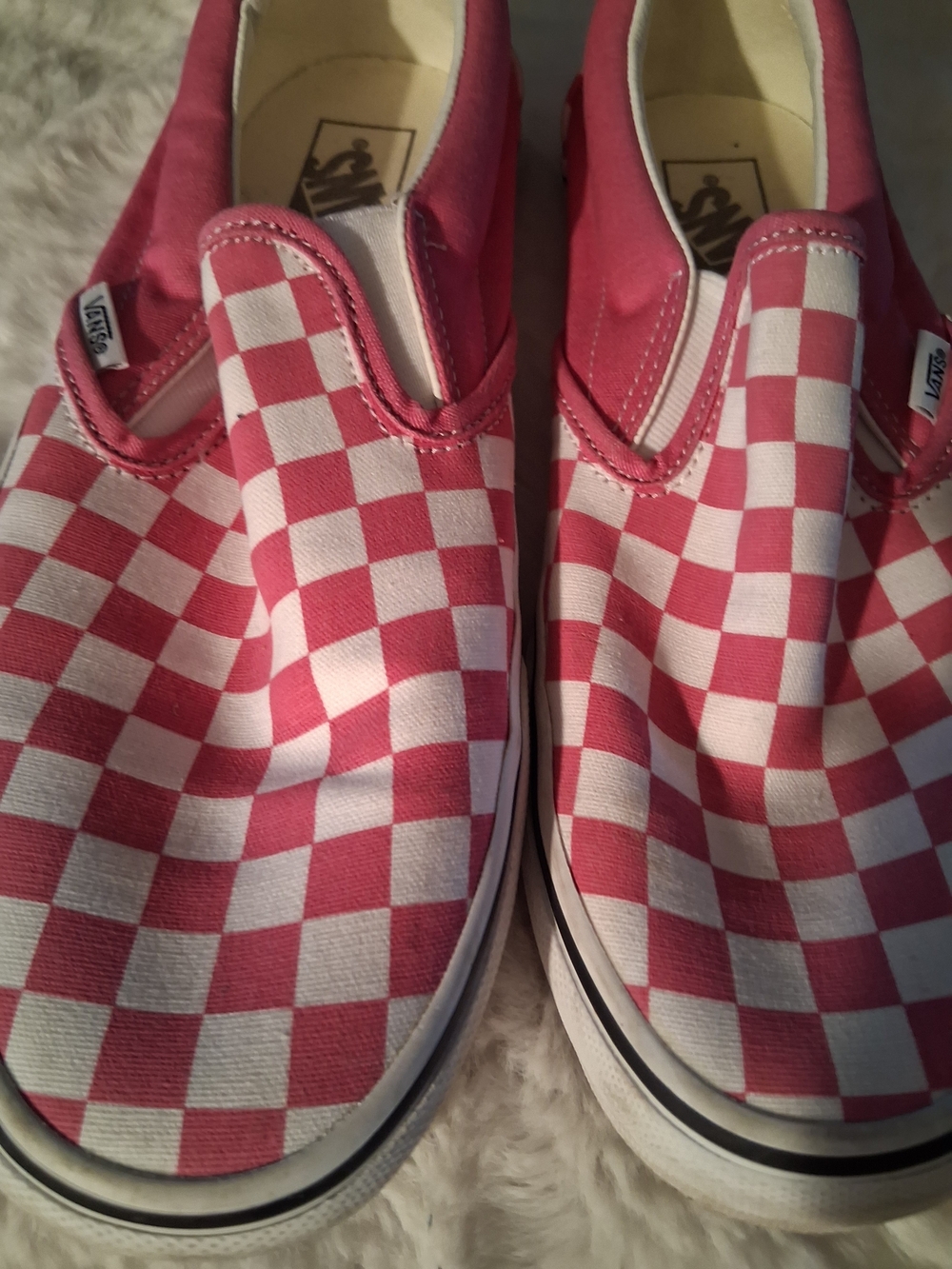 Vans Women 10.5 And Men 9 Slip-On Checkerboard Sneakers - Pink & White